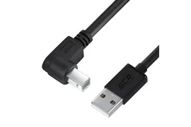 Кабель GCR 0.5m USB 2.0, AM/BM угловой левый, черный, 28/28 AWG