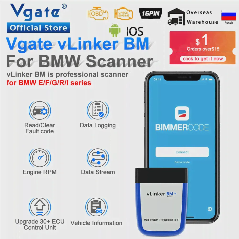 VGATE VLINKER BM ELM327 для BMW Scanner Wi -Fi Bluetooth 4.0 OBD2 OBD 2 CAR диагностический инструмент автоматического сканирования ELM 327 V1 5